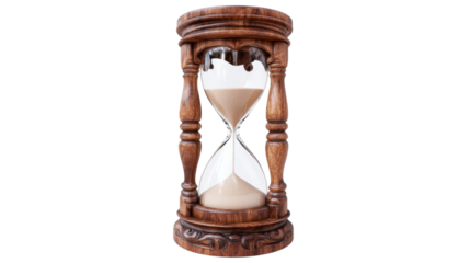 Wooden hourglass measuring time on transparent background