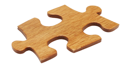 Single wooden jigsaw puzzle piece isolated on transparent background