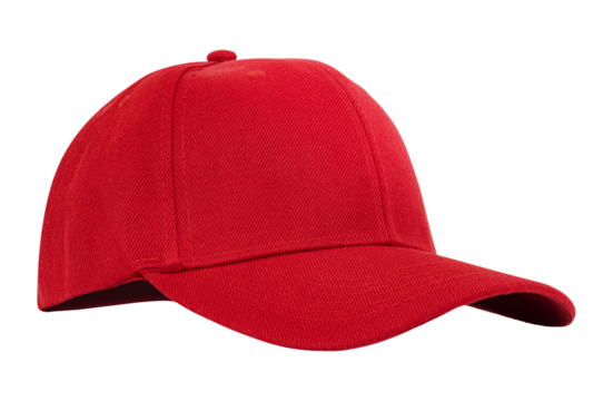 Red baseball cap isolated on transparent background. Classic unisex sports hat with curved brim, perfect for casual wear, outdoor activities, and branding.