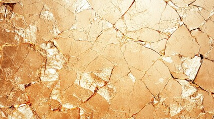 Naklejka premium A stunning close-up of cracked golden foil, showcasing intricate textures and shimmering effects. Perfect for designs needing a touch of elegance and luxury.
