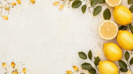   Lemons on green leaves against white background, space for text or image insertion