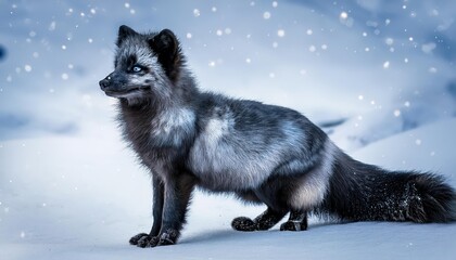 Naklejka premium Majestic Arctic Fox Against a Frosty Backdrop A Striking Portrait of a Commander Standing Proud in a Winter Wonderland