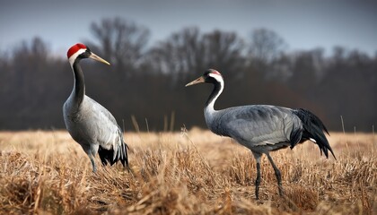 Obraz premium Majestic Common Crane in Flight Against a Sunlit Backdrop of Golden Fields, Striking a Poetic Tableau of Natures Embrace at Dawn
