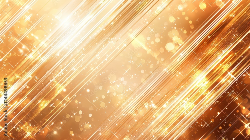 Poster a stunning golden background featuring shimmering particles and diagonal lines, perfect for creating