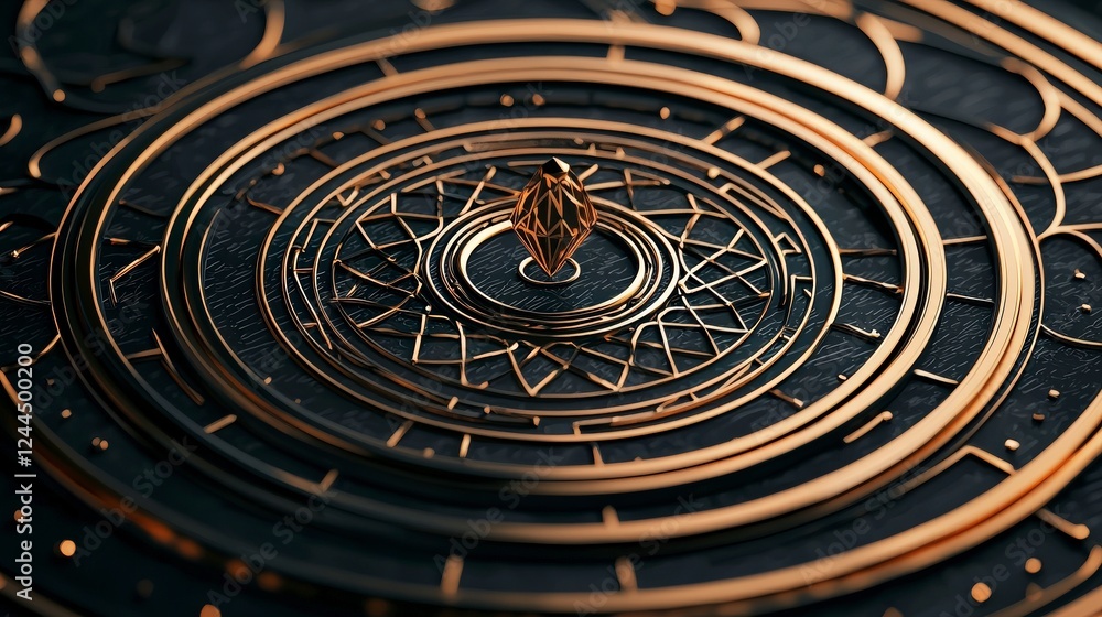 Aufkleber an intricate design featuring spiraling golden patterns on a dark surface, showcasing geometric shap