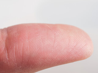 Unique papillary drawing on the finger, showing the details and complexity of human skin in macro photography.
