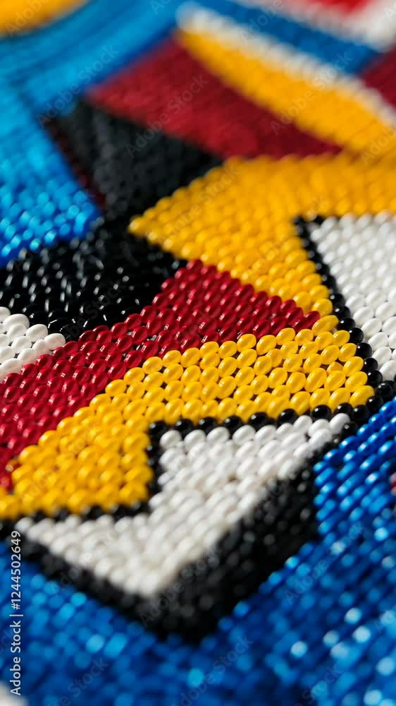 Poster vibrant close-up of handcrafted beadwork showcasing intricate patterns and colors