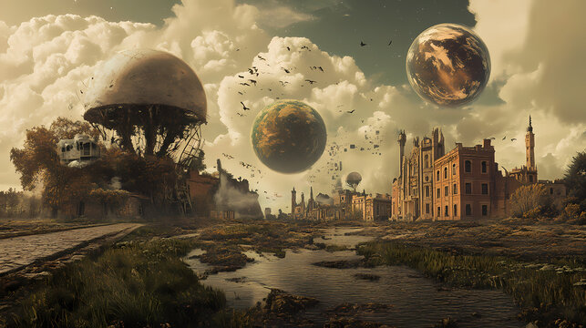 Illustration of a parallel universe. Parallel Universe & Alternate History. Illustration