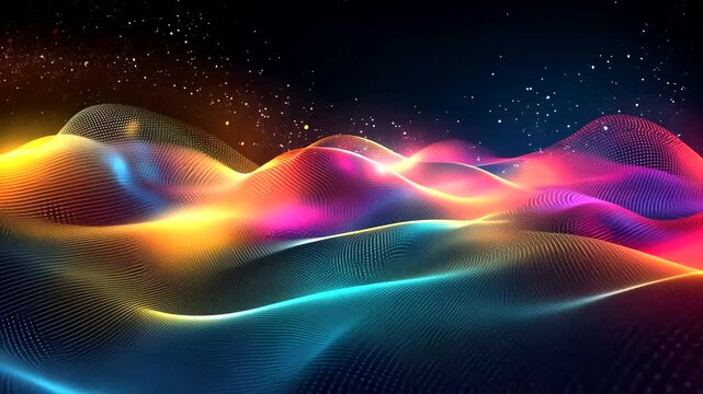 Colorful digital waves, cosmic background, abstract art, website header