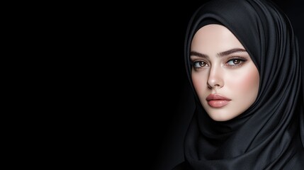 Naklejka premium Woman, hijab, portrait, dark background, beauty (2)