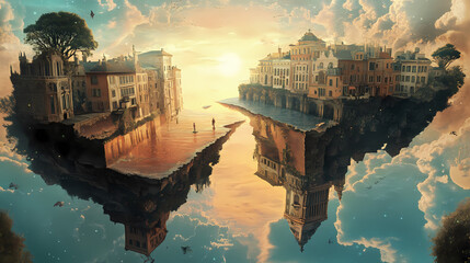 Parallel universe, upside down ,fantasy,. Parallel Universe & Alternate History. Illustration