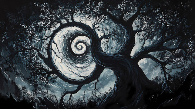 Spiral branches of time and parallel universes illuminating the darkness. Parallel Universe & Alternate History. Illustration