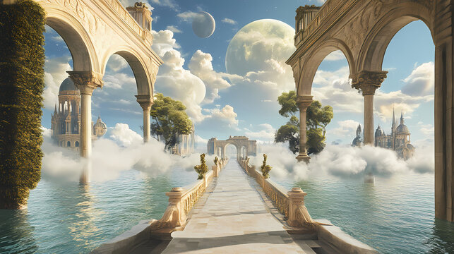 Surreal dreamscapes opening to parallel universes. Parallel Universe & Alternate History. Illustration