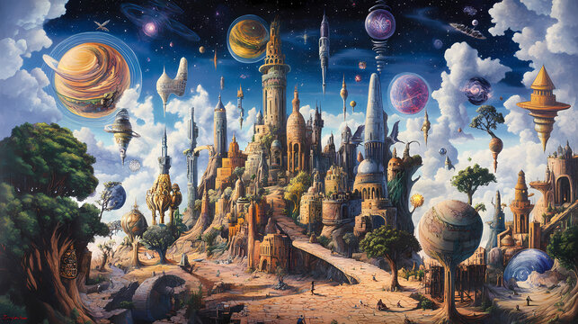 Surreal dreamscapes opening to parallel universes. Parallel Universe & Alternate History. Illustration