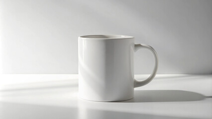 Obraz premium Minimalist Blank Mug Mockup on Clean White Background with Soft Shadows