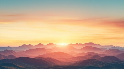 A breathtaking view of rolling mountains under a vibrant sunset, casting warm hues of orange and pink across the sky, ideal for nature lovers and travelers.