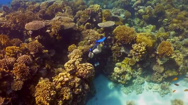 Marine biologist exploring vibrant coral reef ecosystem
