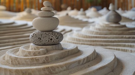 Beautiful portrait of grey zen stones placed one on another in a mineral