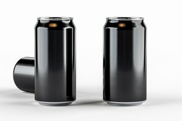 Realistic 3D vector illustration of black aluminum soft drink cans, isolated on a white background