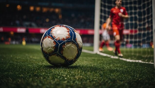 soccer match view of the ball in the goal
