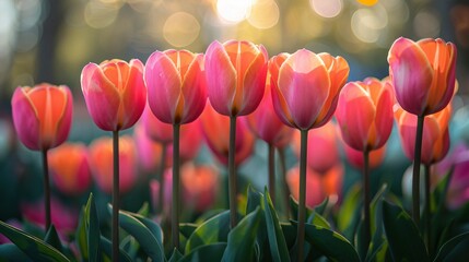 Beautiful pink flowers with green leaves in garden placed on sunlight in blur background