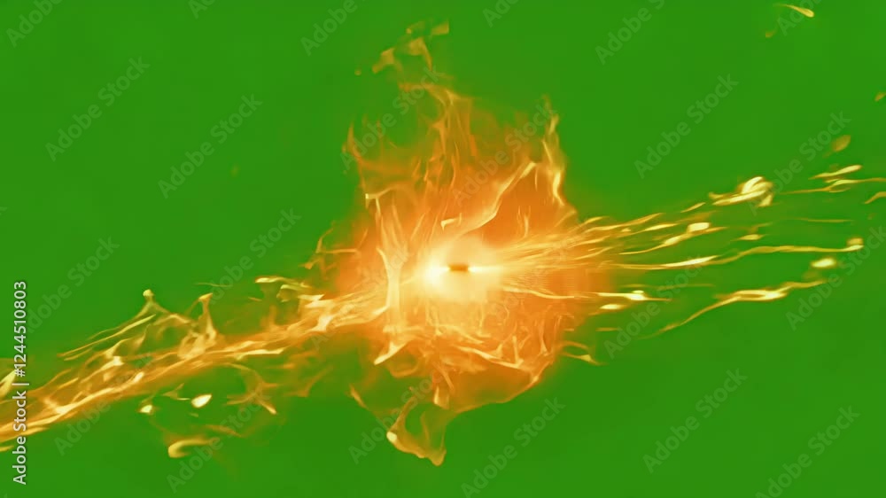 Poster fiery trails of light connecting small molten pieces creating a dynamic flow. green screen chromakey