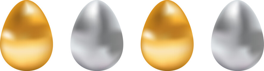 Gold and silver chicken eggs. Realistic Easter eggs for your designs. Mesh gradient. EPS 10