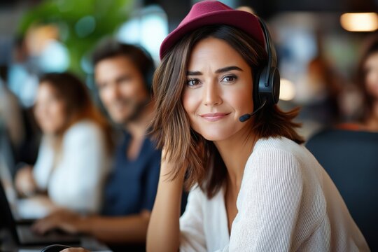 Two co-hosts interact enthusiastically during a podcast recording, surrounded by a vibrant office atmosphere
