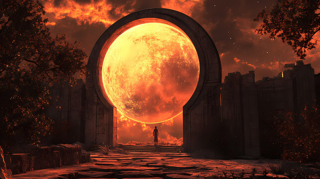 A portal to parallel realities featuring a celestial event. Parallel Universe & Alternate History. Illustration