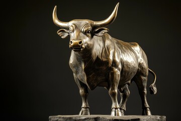 Stock market bull statue, symbol of financial success