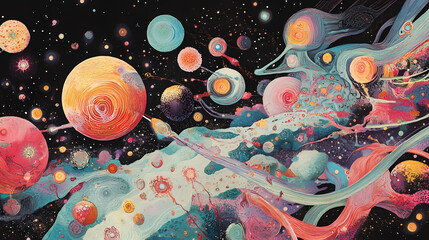 An artistic interpretation of multiple universes or parallel realities existing within a multiverse, connected by quantum phenomena. Parallel Universe & Alternate History. Illustration