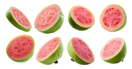 Fresh Slices of Juicy Pink Guava Isolated on White Background, isolated on transparent background