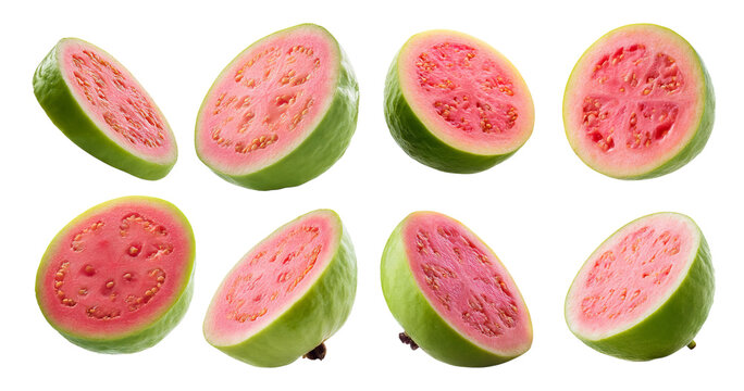 Fresh Slices of Juicy Pink Guava Isolated on White Background, isolated on transparent background