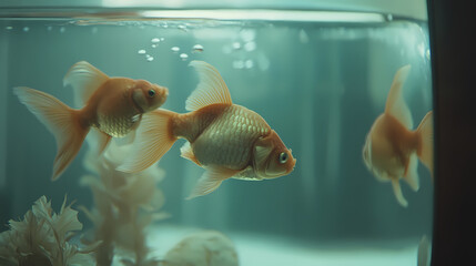 Fish in aquarium, surrealism abstraction of love and the choice of dreams, love in a parallel universe. Parallel Universe & Alternate History. Illustration