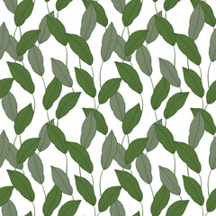 Seamless botanical design pattern with leaves and branches. Tropical seamless pattern with palm leaves, charming green wallpaper, for print, fabric, decor, background