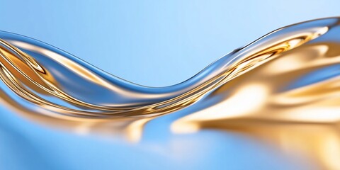 Golden liquid wave, abstract background, blue backdrop, luxury concept