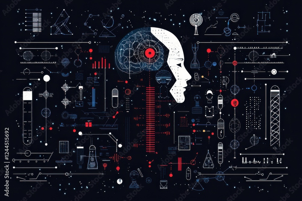 Poster Digital rendering of artificial intelligence with futuristic data visualization