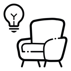 Armchair With Bulb Flat Icon Isolated On White Background