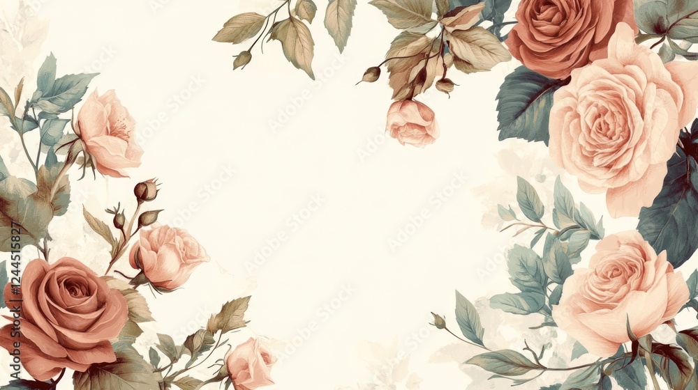 Wall mural Pink roses on a beige background