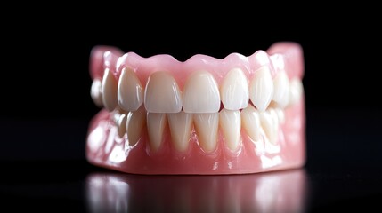 Fototapeta premium Full denture, teeth, dental, healthcare, black background, medical
