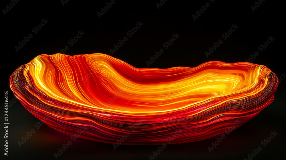 Poster abstract flowing red and orange patterns with a smooth texture, resembling glowing molten lava, symb