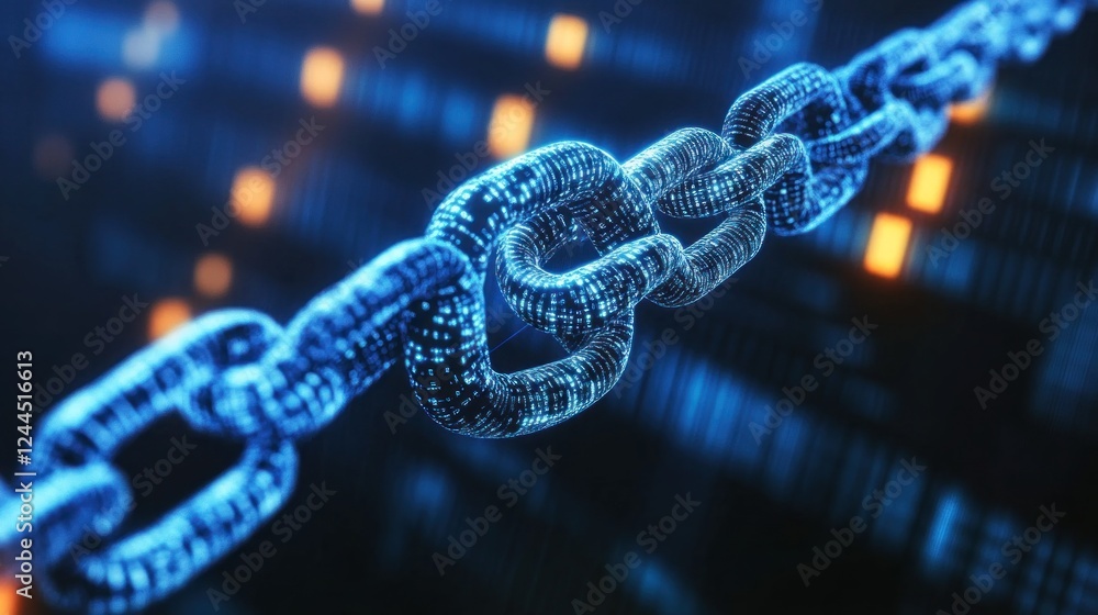 Poster digital chain link: abstract data security concept