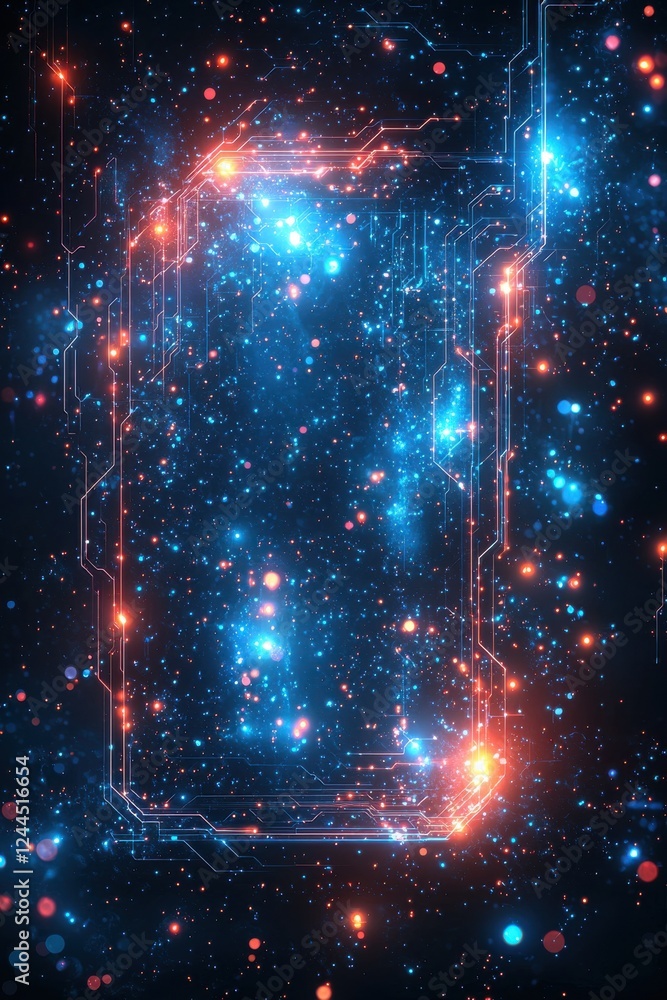 Poster abstract futuristic technology science background with glowing circuits and particles