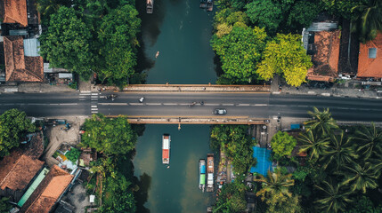 Fototapeta premium Urban Crossroads: Aerial View of a Street Bridge from Above