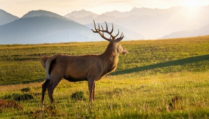 Tranquil Deer Grazing in Lush Pasture Amidst Winter Wildlife, Capturing the Serene Beauty of a Peaceful Scene, Perfect for Digital Art, Home Decor, or Design Inspiration.