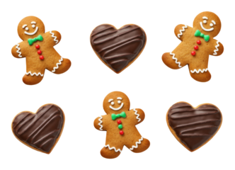 Gingerbread cookies and chocolate heart presented in festive holiday theme