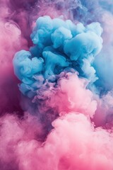Fototapeta premium Abstract swirl of pink and turquoise smoke with soft pastel hues