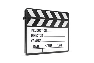 Classic Black and White Movie Filmmaking Closed Clapperboard or Slate Ready for Action - Isolated...