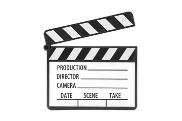 Classic Black and White Movie Filmmaking Open Clapperboard or Slate Ready for Action - Isolated on...