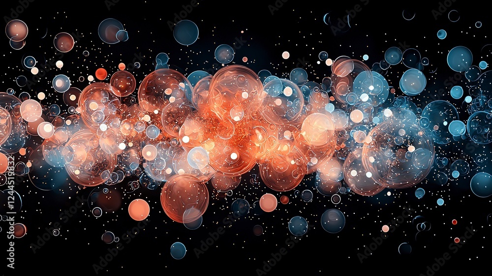 Poster colorful abstract background with glowing orbs and light effects, creating a sense of depth and moti